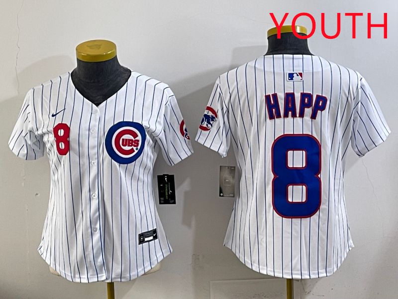 Youth 2025 Chicago Cubs #8 Happ White Stripe Game Nike MLB Jersey style 3->youth mlb jersey->Youth Jersey